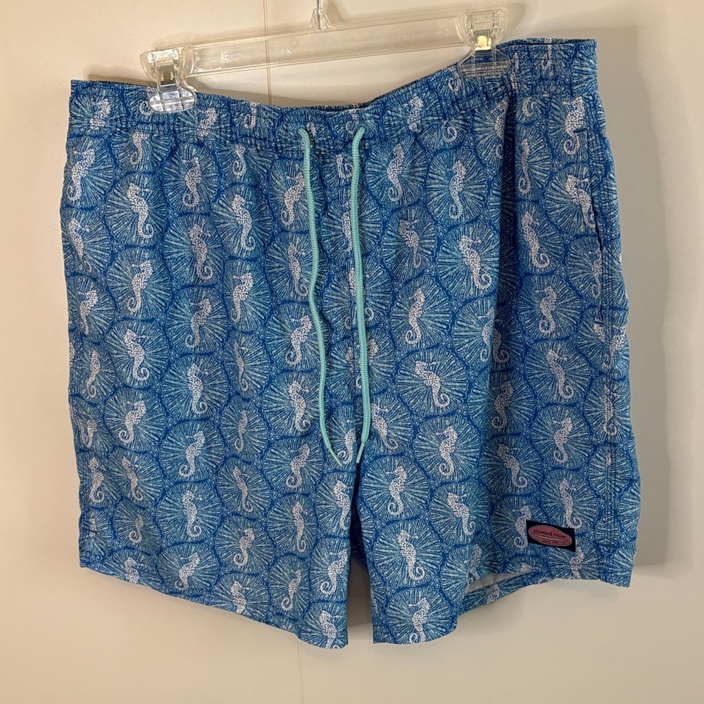 Vineyard Vines Blue Seahorse Pattern Swim Trunks